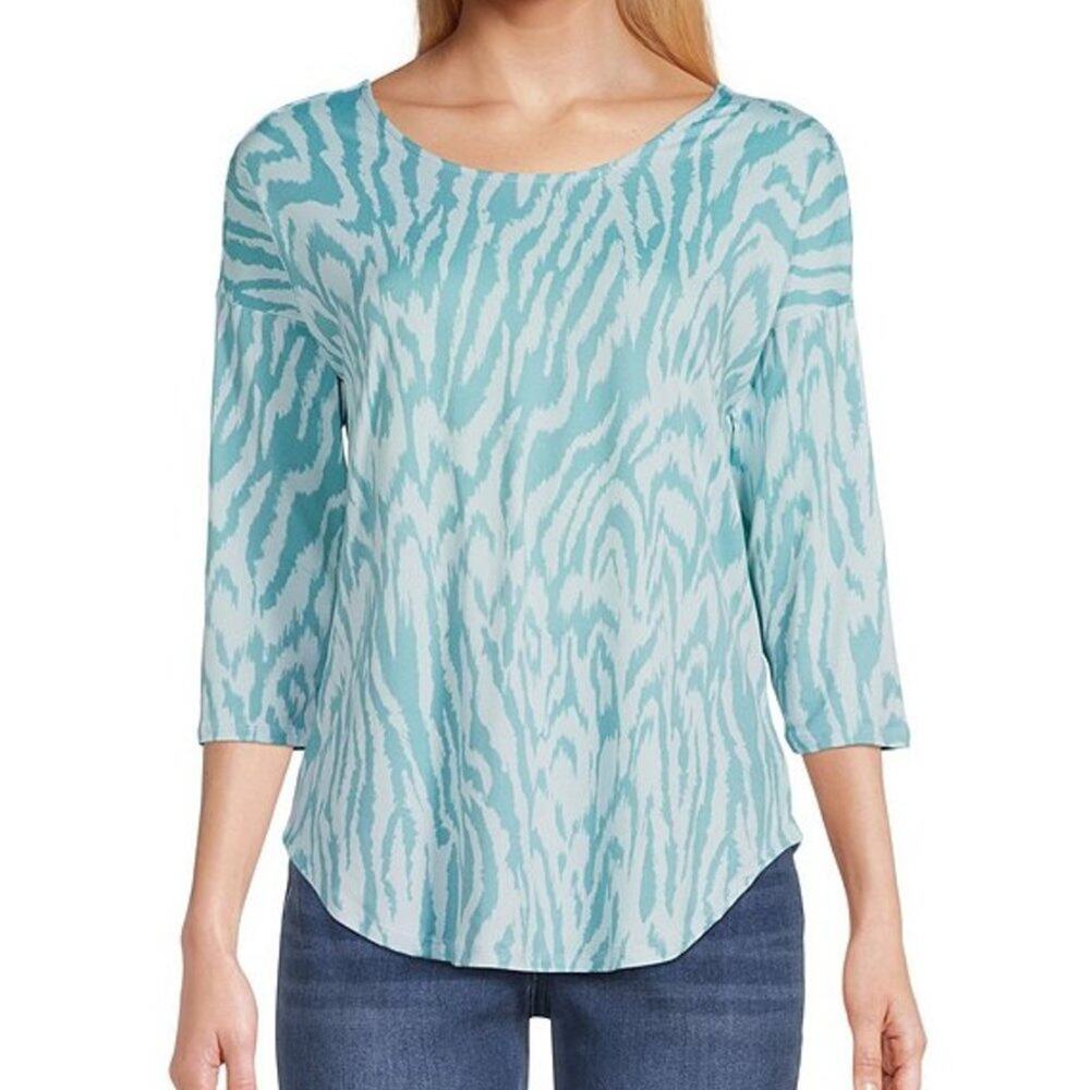 Bobeau Zebra Striped Blue & White Shirt Size 2X